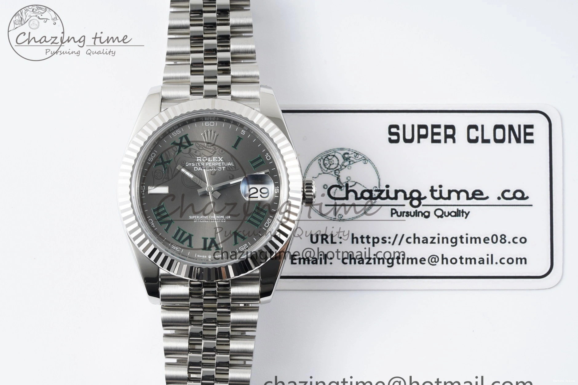 0410 DateJust 41 SS Fluted Bezel KING 1:1 Best Edition 904L Steel Gray Green Roman Dial on Jubilee Bracelet VR Contemporary 2204